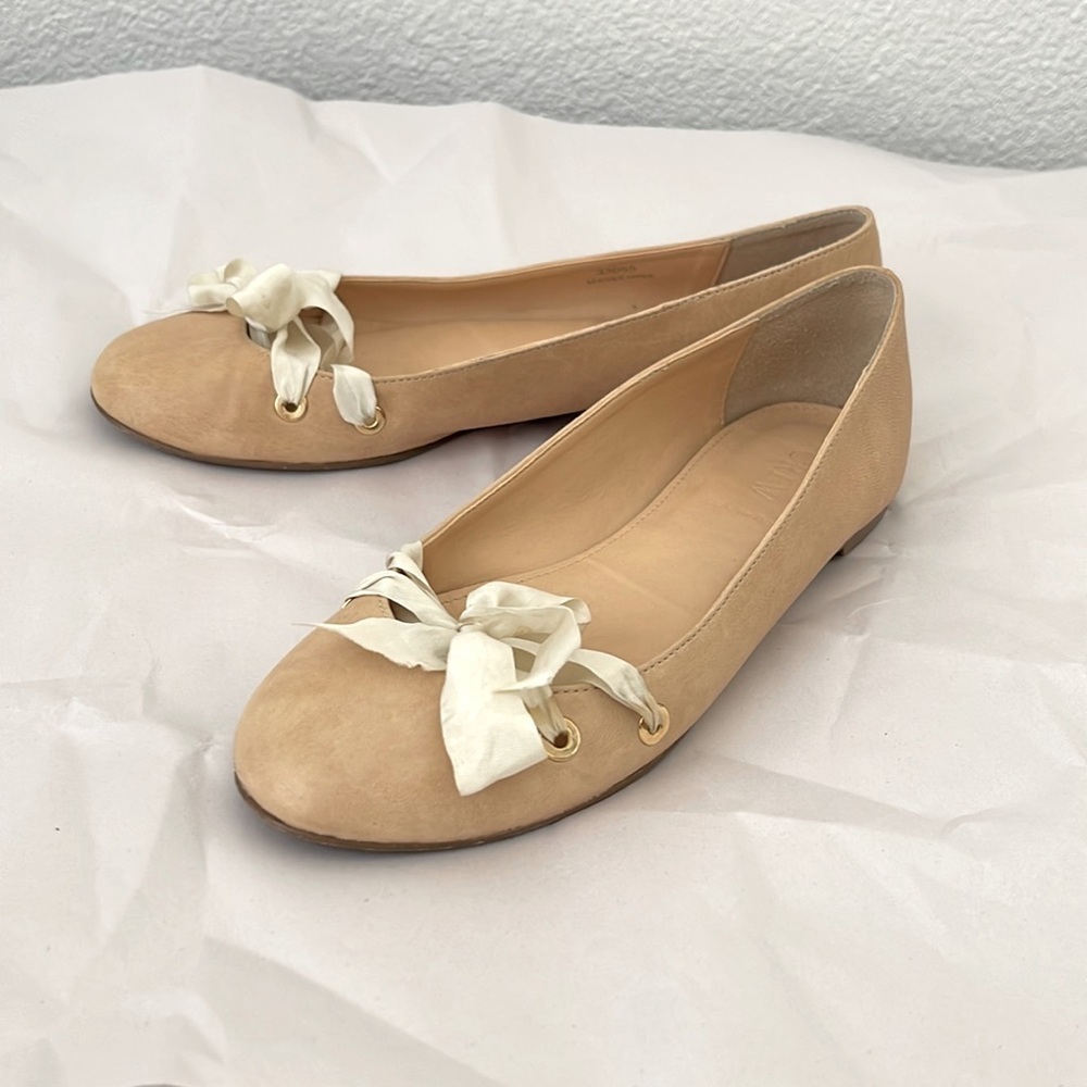 J. Crew| Leather Nude Tie Ballet Flats| Size 6.5|  Made in Italy